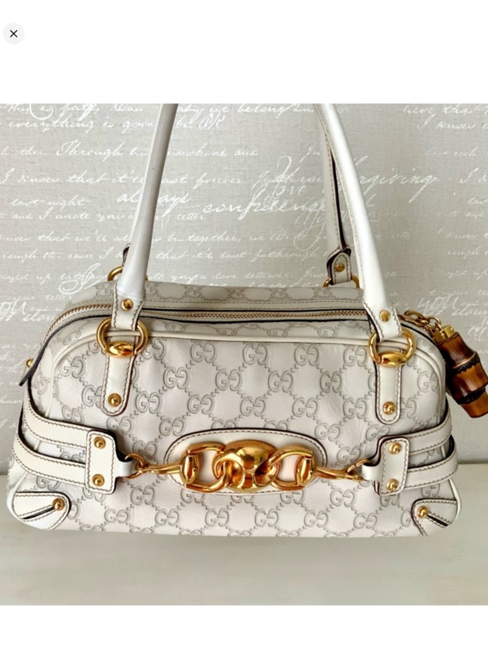Gucci Cream Monogram Shoulder Bag with Gold Hardware